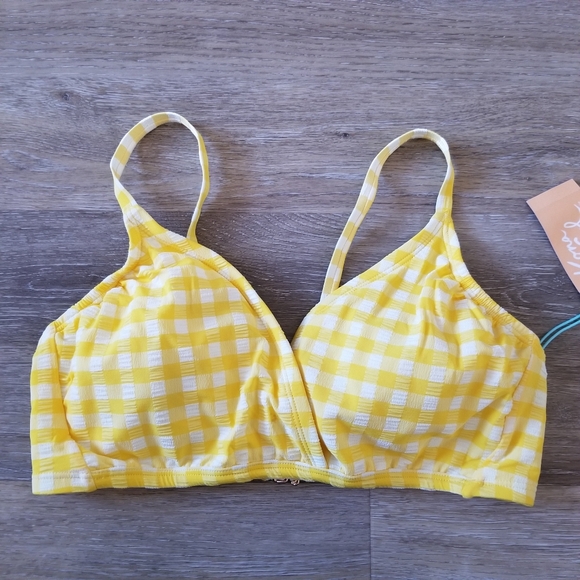 NWT Kona Sol Yellow White Gingham Bikini Top Size Medium - Picture 2 of 5